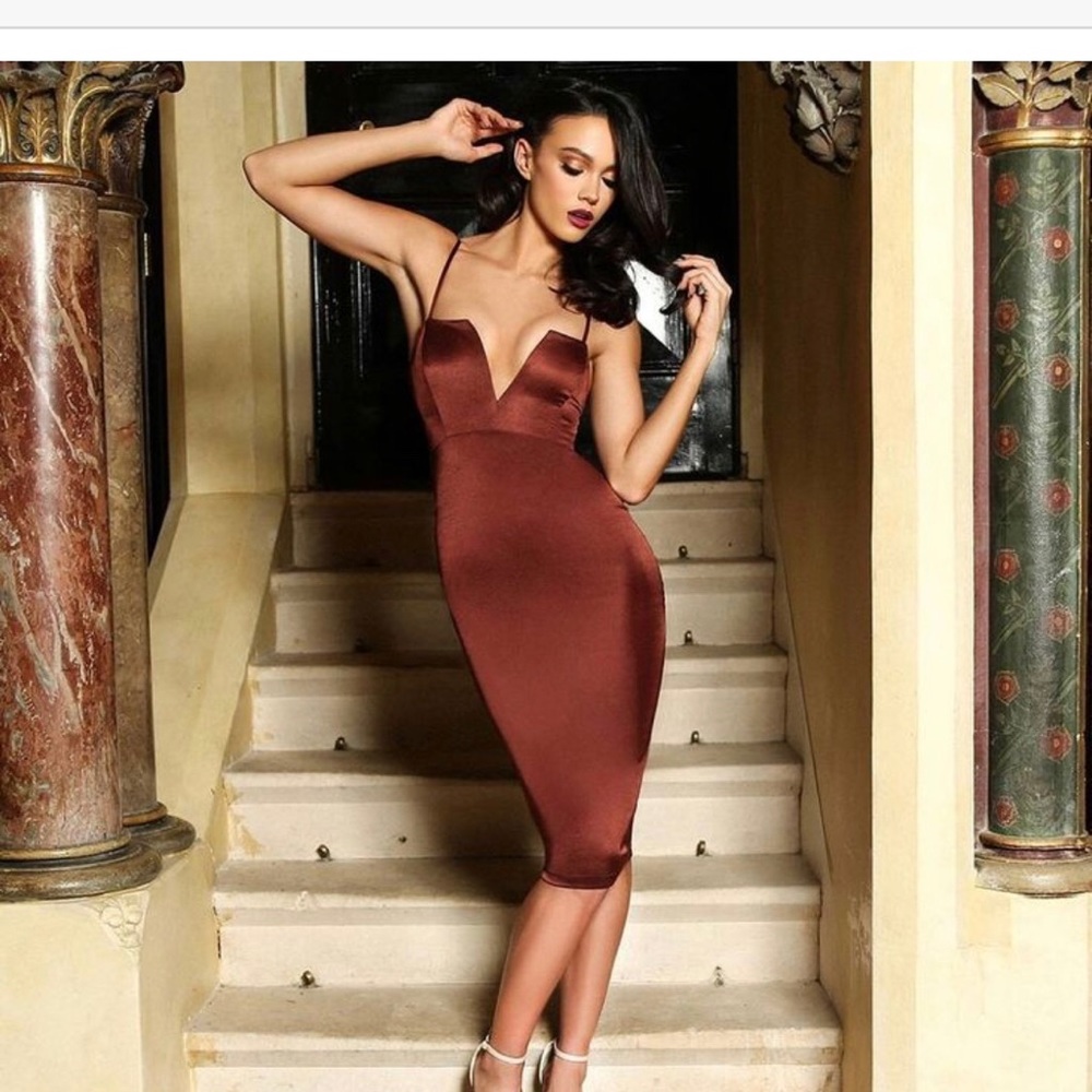 Chocolate satin oh Polly midi, new with tags